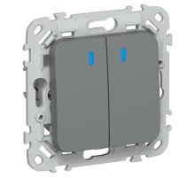 FLITE Выключатель 2-клавишный с индикацией 10А ВС12-1-1-ФлМА мокрый асфальт  FI-V20-1-10-1-K80  IEK