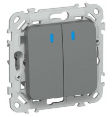 FLITE Выключатель 2-клавишный кнопочный с индикацией 10А ВС12-2-1-ФлМА мокрый асфальт  FI-V24-1-10-1-K80  IEK