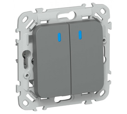 FLITE Выключатель 2-клавишный с индикацией 10А ВС12-1-1-ФлМА мокрый асфальт  FI-V20-1-10-1-K80  IEK