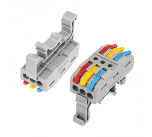 Клемма СМК 222-423D проходная 3-полюсная, с креплением на DIN-рейку (0,08-4 мм) серая (50 шт./уп.)  07-5238  REXANT