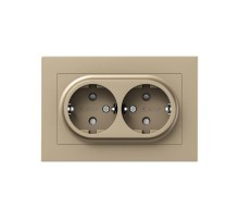 Механизм розетки двойной, 16А, с заземлением, со шторками, с рамкой, шампань Эпика  UP1-SOC-211 EKF
