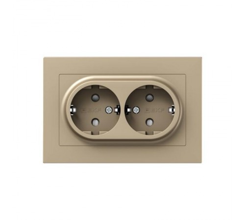 Механизм розетки двойной, 16А, с заземлением, со шторками, с рамкой, шампань Эпика  UP1-SOC-211 EKF