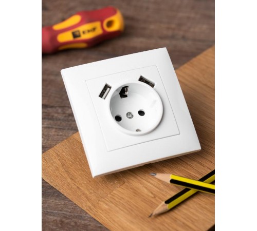 Валенсия розетка 1-местная с/з 16А белая с защ. штор. с 2 USB 2,1А EKF PROxima   EWR16-028-10-2USB   EKF