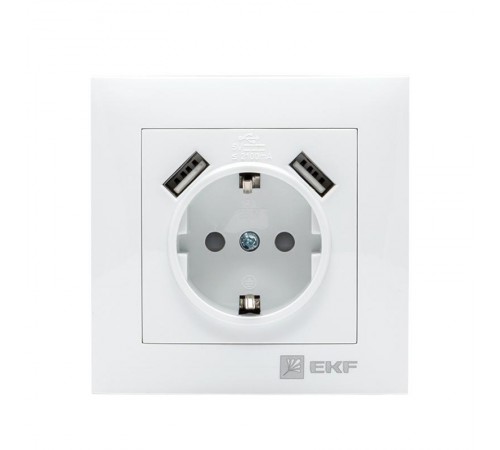 Валенсия розетка 1-местная с/з 16А белая с защ. штор. с 2 USB 2,1А EKF PROxima   EWR16-028-10-2USB   EKF