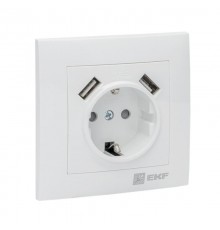 Валенсия розетка 1-местная с/з 16А белая с защ. штор. с 2 USB 2,1А EKF PROxima   EWR16-028-10-2USB   EKF