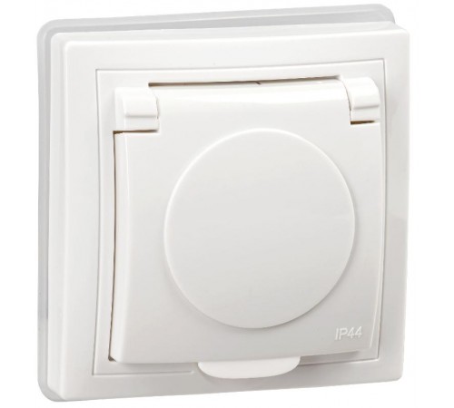 КВАРТА Белый Розетка 1-местная с заземлениемсо шторками крышкой РСбш10-3-КБ-44 16А IP44  KV-R16-16-44-K01  GENERICA