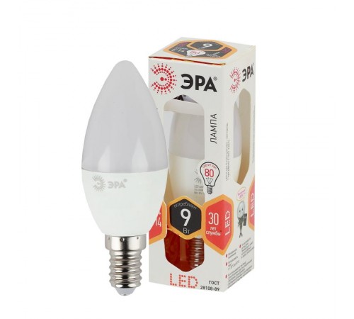 Лампа светодиодная СТАНДАРТ LED B35-9W-827-E14 (диод, свеча, 9Вт, тепл, E14)  Б0047935  ЭРА