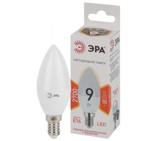 Лампа светодиодная СТАНДАРТ LED B35-9W-827-E14 (диод, свеча, 9Вт, тепл, E14)  Б0047935  ЭРА