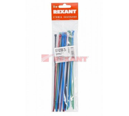 Хомут-стяжкa нeйлонoвая 200x3,6 мм, цветная, упаковка 25 шт.  07-0208-25  REXANT