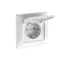 Glossa Белый Розетка с заземлением со шторками с крышкой, 16А, IP20, (в сборе с рамкой), быстрозажимные клеммы  GSL000146S  SE