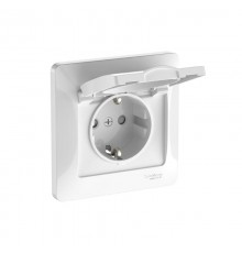Glossa Белый Розетка с заземлением со шторками с крышкой, 16А, IP20, (в сборе с рамкой), быстрозажимные клеммы  GSL000146S  SE