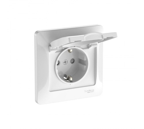 Glossa Белый Розетка с заземлением со шторками с крышкой, 16А, IP20, (в сборе с рамкой), быстрозажимные клеммы  GSL000146S  SE