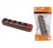 Колодка розеточная 5 гнезд 2П+3 с выключателем16А 250В "Эко" (бук)   SQ1806-0069  TDM