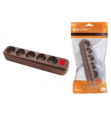 Колодка розеточная 5 гнезд 2П+3 с выключателем16А 250В "Эко" (бук)   SQ1806-0069  TDM