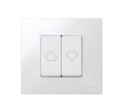 Двухклавишный кнопочный выключатель для жалюзи c блокировкой 10A 250В белого цвета S27  27332-35  Simon
