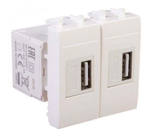 USB зарядное устройство "Белое облако", "Avanti", 2.1А, 2 мод.  4400542  DKC