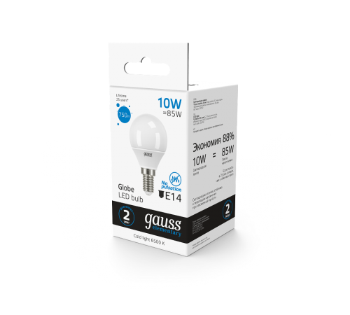 Лампа светодиодная Elementary Шар 10W 750lm 6500K Е14 LED 1/10/100  53130  Gauss