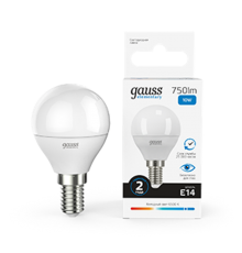 Лампа светодиодная Elementary Шар 10W 750lm 6500K Е14 LED 1/10/100  53130  Gauss