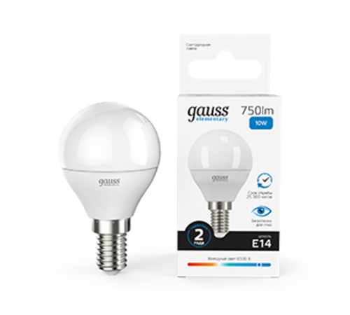 Лампа светодиодная Elementary Шар 10W 750lm 6500K Е14 LED 1/10/100  53130  Gauss