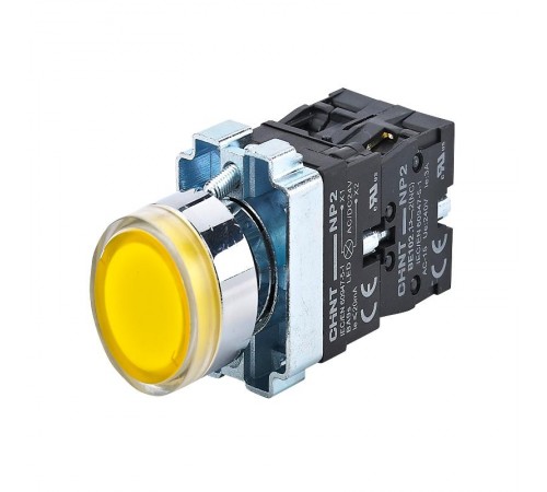 Кнопка управления NP2-BW3565 плоская, желтая, 1НО+1НЗ, AC/DC230В (LED), IP40 (R)  574380  CHINT