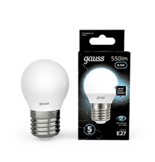 Лампа светодиодная LED 6,5Вт E27 220В 4100К шар  105102207  Gauss