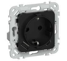 FLITE Розетка с заземлением со шторками 16А с USB A+C 20Вт РСЮшс11-0-ФлЧ черный  FI-R14-16-U22-020-K02  IEK