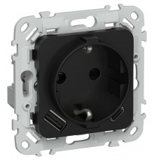 FLITE Розетка с заземлением со шторками 16А с USB A+C 20Вт РСЮшс11-0-ФлЧ черный  FI-R14-16-U22-020-K02  IEK