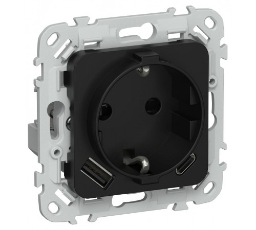 FLITE Розетка с заземлением со шторками 16А с USB A+C 20Вт РСЮшс11-0-ФлЧ черный  FI-R14-16-U22-020-K02  IEK