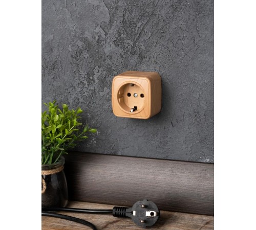 Розетка 1-местная ОП Минск 16А с заземлением светлое дерево EKF  EGR16-028-30  EKF