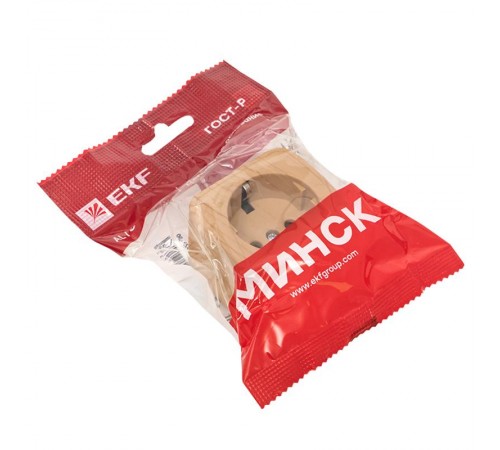 Розетка 1-местная ОП Минск 16А с заземлением светлое дерево EKF  EGR16-028-30  EKF