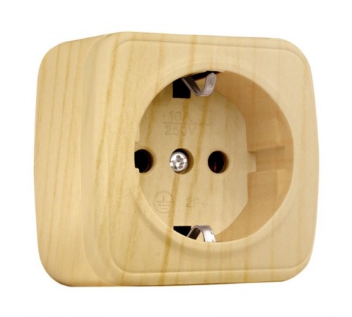 Розетка 1-местная ОП Минск 16А с заземлением светлое дерево EKF  EGR16-028-30  EKF