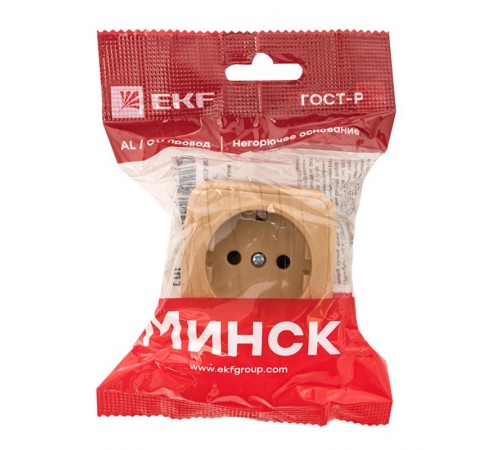 Розетка 1-местная ОП Минск 16А с заземлением светлое дерево EKF  EGR16-028-30  EKF