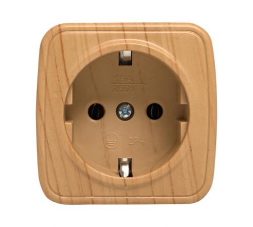 Розетка 1-местная ОП Минск 16А с заземлением светлое дерево EKF  EGR16-028-30  EKF