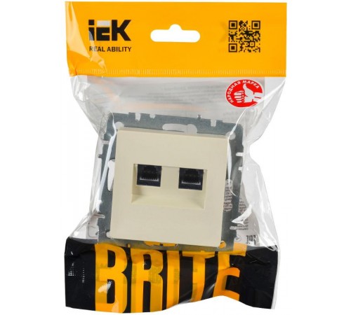 BRITE Розетка двойная RJ11+RJ45 кат.5E РК/Т12-БрКр бежевый  BR-KT20-O-1-K10  IEK