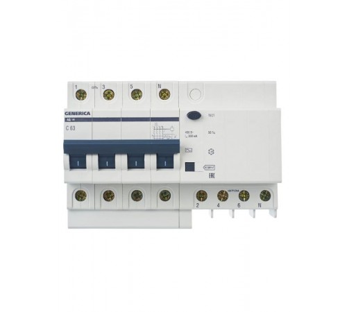 Выключатель автоматический дифференциального тока АД14 4п 63А C 300мА тип AC (8 мод)  MAD15-4-063-C-300  GENERICA