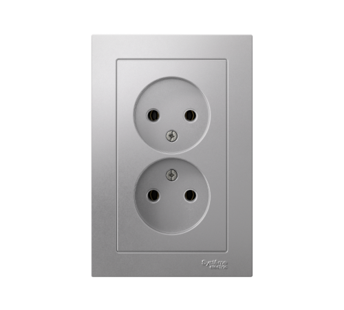 AtlasDesign Алюминий Розетка без заземления двойная, 16А, (в сборе с рамкой)  ATN000320  SE