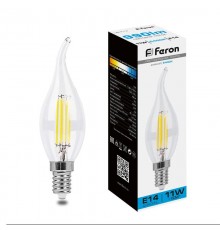 Лампа светодиодная, (11W) 230V E14 6400K прозрачная, LB-714  38237  FERON