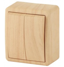 Выключатель 2-клавишный 11-1204-11 , 10АХ-250В, ОУ, Эксперт, Сосна Б0020665  ЭРА