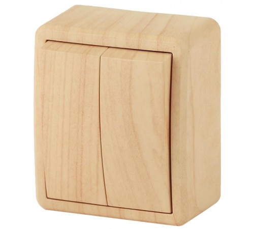 Выключатель 2-клавишный 11-1204-11 , 10АХ-250В, ОУ, Эксперт, Сосна Б0020665  ЭРА