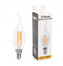 Лампа светодиодная, (15W) 230V E14 2700K прозрачная, LB-718  38261  FERON