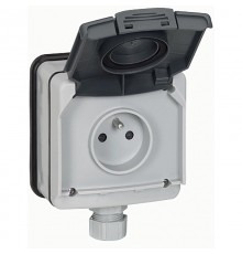 Plexo Серый Розетка с/з с крышкой накладная (в сборе)  IP66  090466  Legrand