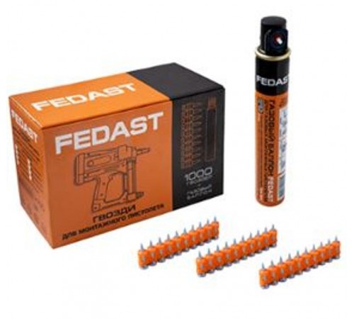 Гвозди 3.0*22 мм для монтажного пистолета с кованым наконечником Bullet point в комплекте с газовым баллоном 165 мм   fd3022mgbpfc  FEDAST
