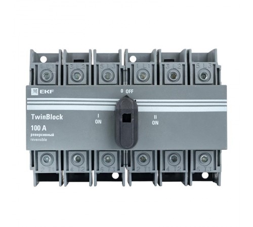Рубильник 100A 3P реверсивный c рукояткой управления для прямой установки TwinBlock EKF  tb-s-100-3p-rev  EKF