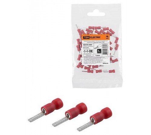 Наконечник штыревой плоский изолированный НШПИ 0,5-1,5 красный (50 шт.)   SQ0545-0004  TDM