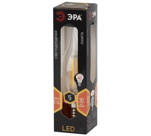 Лампа светодиодная F-LED BXS-5W-827-E14 (филамент, свеча на ветру, 5Вт, тепл, E14)  Б0043436  ЭРА