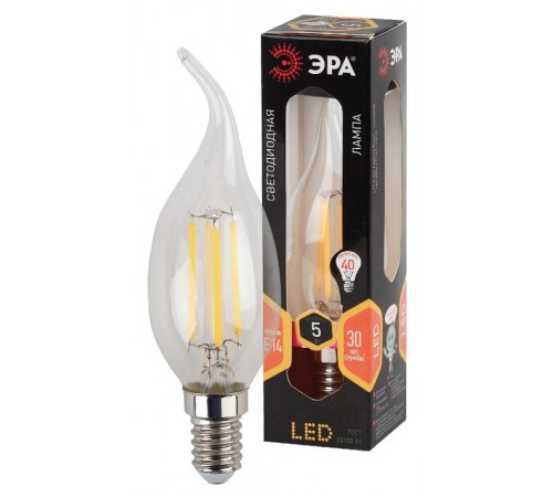 Лампа светодиодная F-LED BXS-5W-827-E14 (филамент, свеча на ветру, 5Вт, тепл, E14)  Б0043436  ЭРА