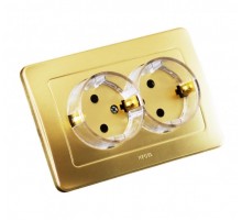 Розетка скрытой установки, двухместная, с заземляющим контактом, цвет золото  РС16-381-07  HEGEL