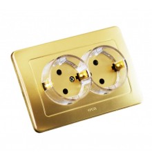 Розетка скрытой установки, двухместная, с заземляющим контактом, цвет золото  РС16-381-07  HEGEL
