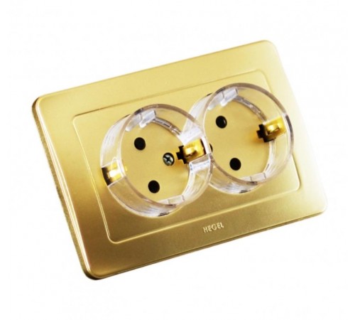 Розетка скрытой установки, двухместная, с заземляющим контактом, цвет золото  РС16-381-07  HEGEL