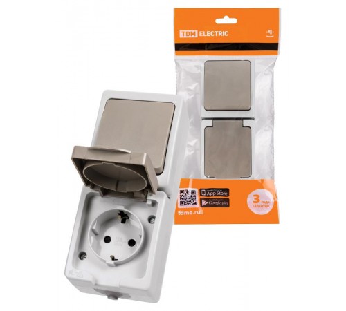 Блок комбинированный (вертикальный) выключатель 1-кл. + розетка 2П+З с з/ш БКВР IP54 "Вуокса" TDM  SQ1803-0011  TDM
